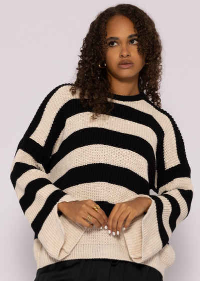 SASSYCLASSY Strickpullover Oversize Pullover Damen aus weichem Grobstrick Lässiger Strickpullover mit Streifen, Made in Italy, One Size (Gr. 36-42)