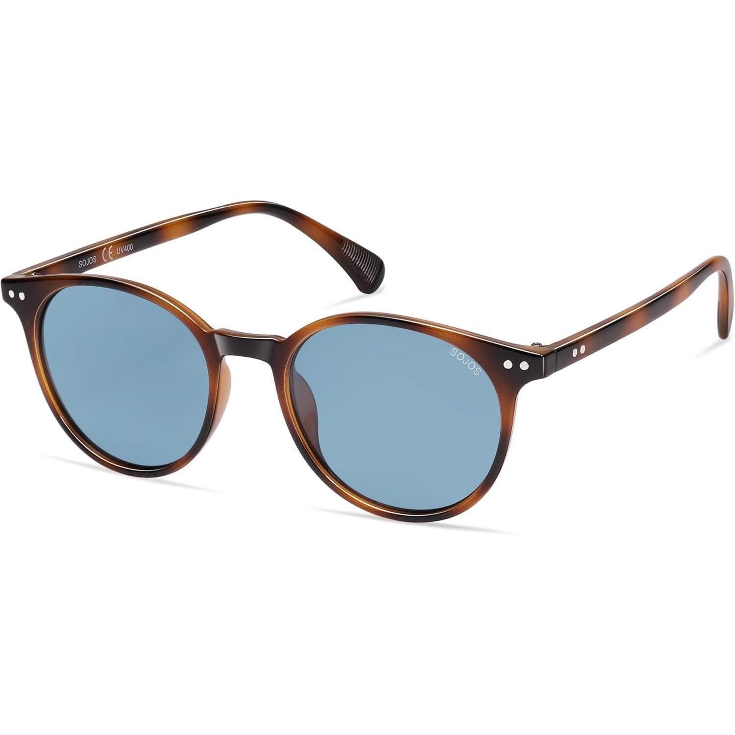 Retrosonnenbrille Sonnenbrille Polarisiert Rund Damen Braun Rahmen Ghellblau Linse