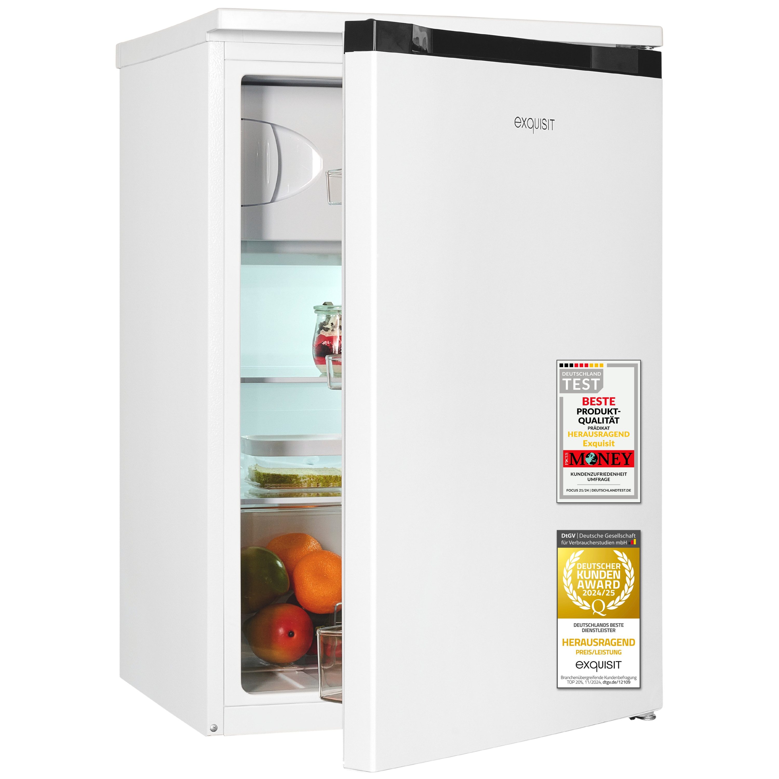 exquisit Kühlschrank KS515-4-051C, 84.5 cm hoch, 54.9 cm breit, Griffmulde, 4-Sternefach, LED-Beleuchtung