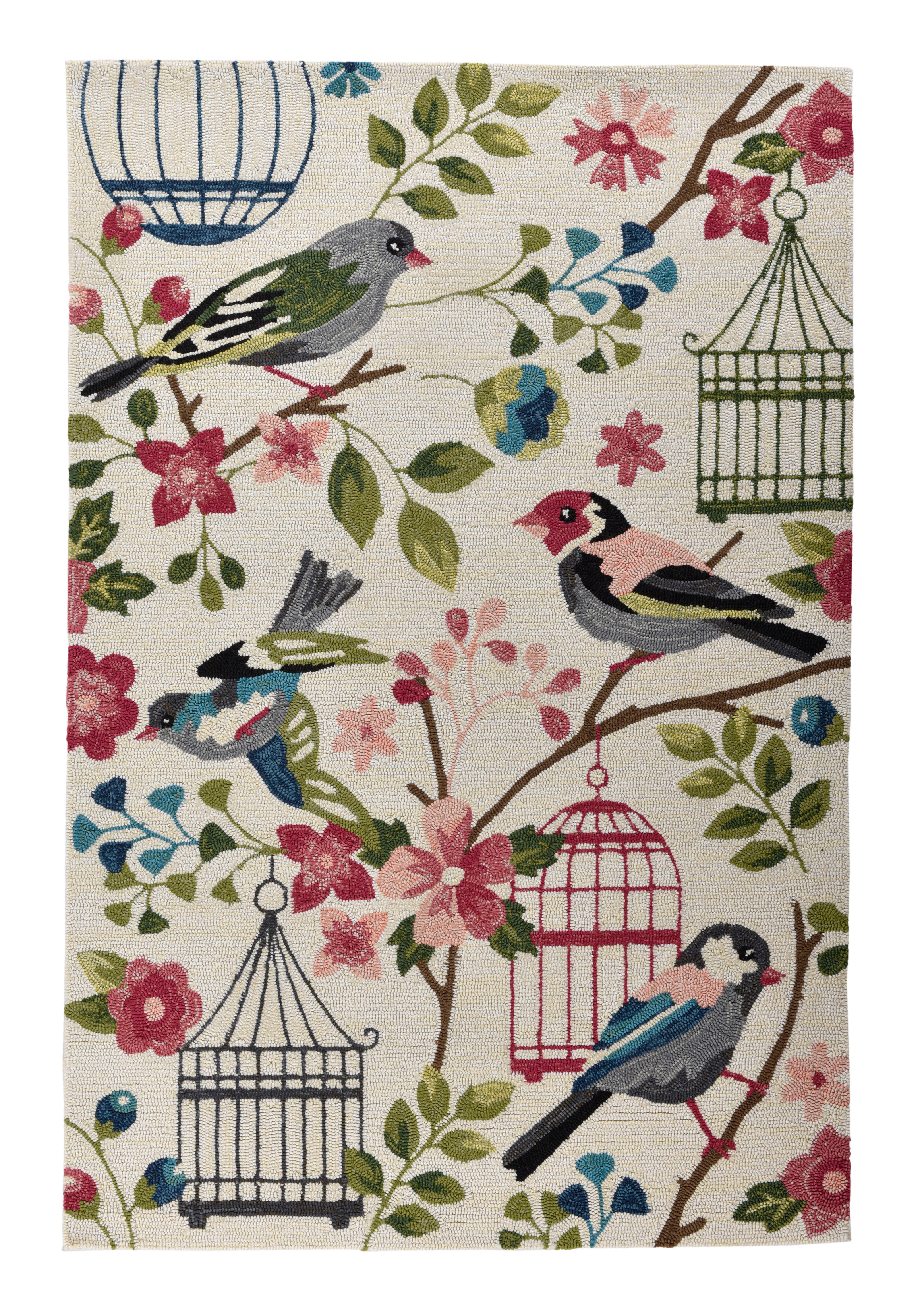 Gino Falcone Teppich Rosetta 019 Vögel, rechteckig, Höhe: 15 mm, besonders weich durch Microfaser, In- und Outdoor geeignet, Wohnzimmer