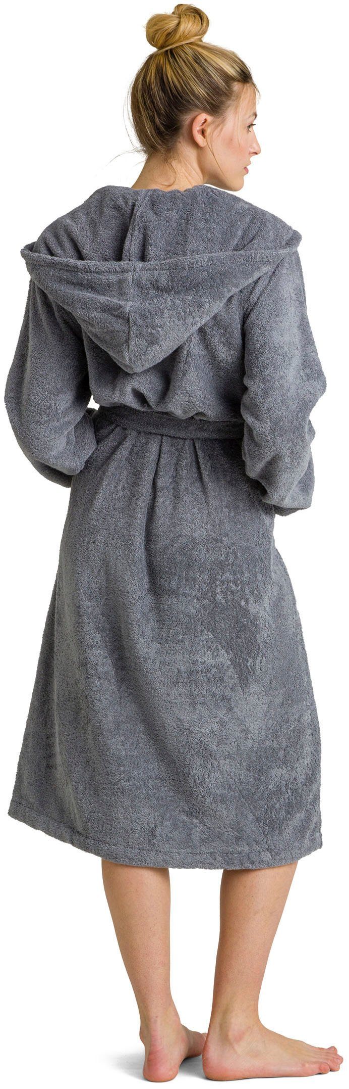 Möve Unisex-Bademantel Superwuschel Kapuze, ideal für Sauna & Spa, Hotelbademantel, Langform, Walkfrottier, Kapuze, Gürtel, in Uni