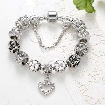 Tidy Charm-Armband Kristall-Herz-Charm-Armband, Bettelarmband Anhänger in Silber und Weiß, Muttertag Geburtstag Valentinstag