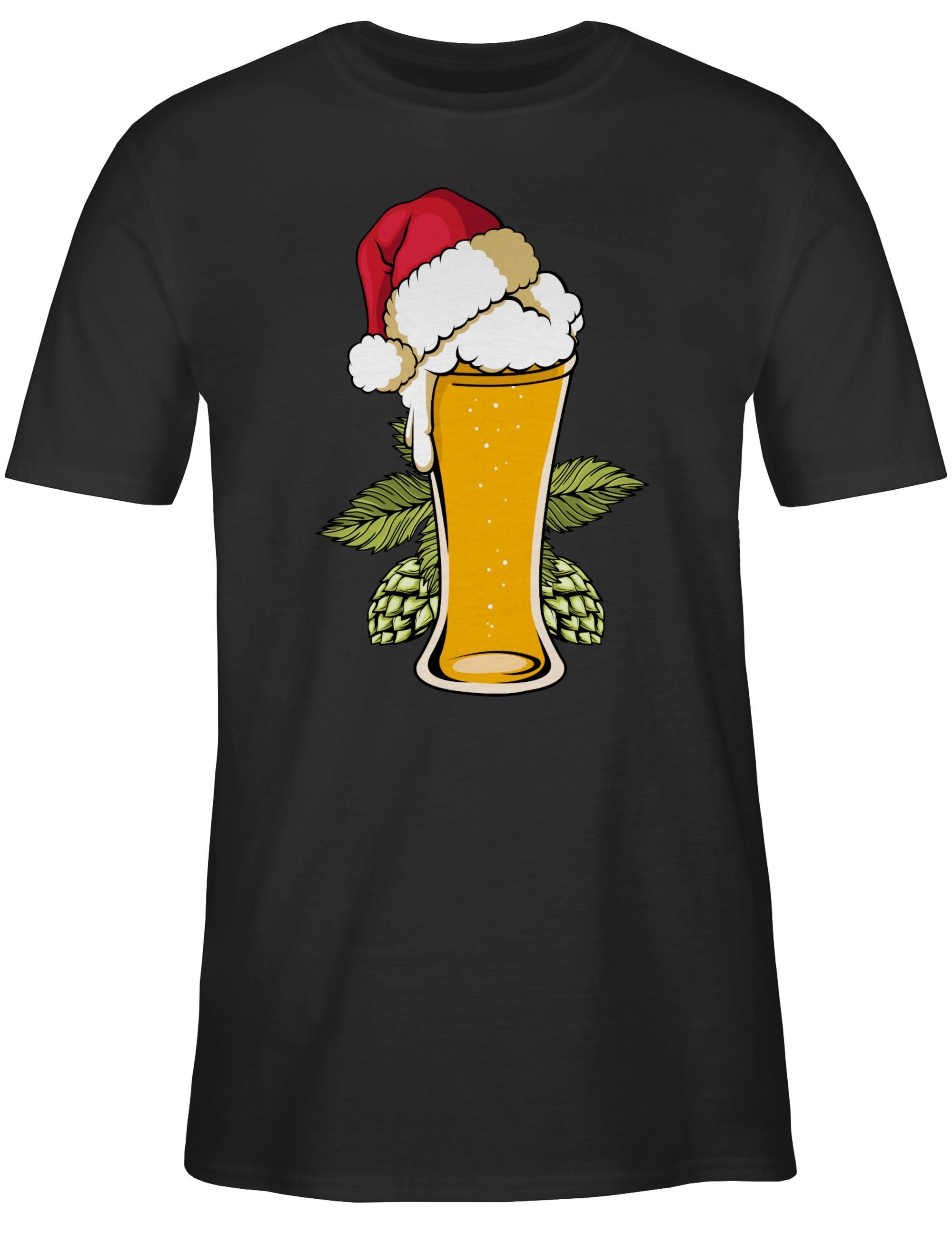 Kleidung Weihnachtsmütze 01 Schwarz mit Bierglas Weihachten Shirtracer T-Shirt