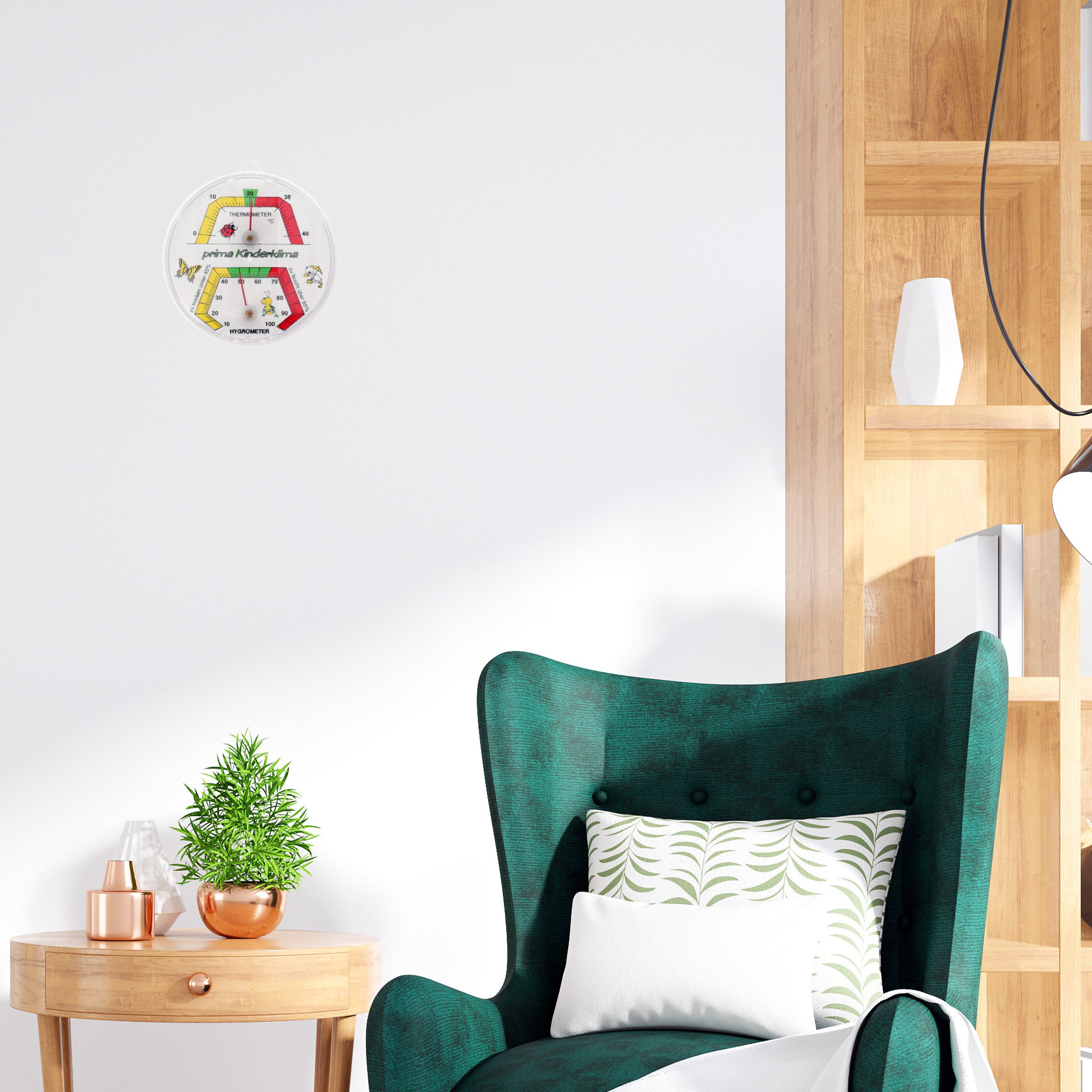 Lantelme Hygrometer Kombi Thermometer für Kinderzimmer Luftfeuchtigkeit Temperaturmesser, (Deutsche Herstellung, Kunststoff Farbe Weiß), Justierbar, Temperatur 0 - 40°C, Luftfeuchte 10 - 100% rel.