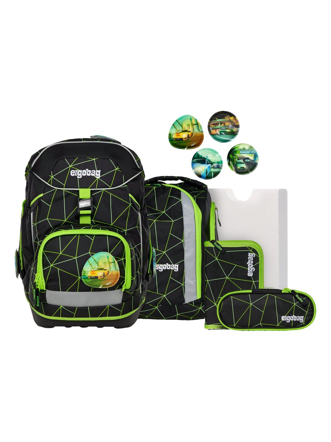 ergobag Schulranzen pack Set (6-tlg., 6-teiliges Set), größenverstellbares Rückensystem