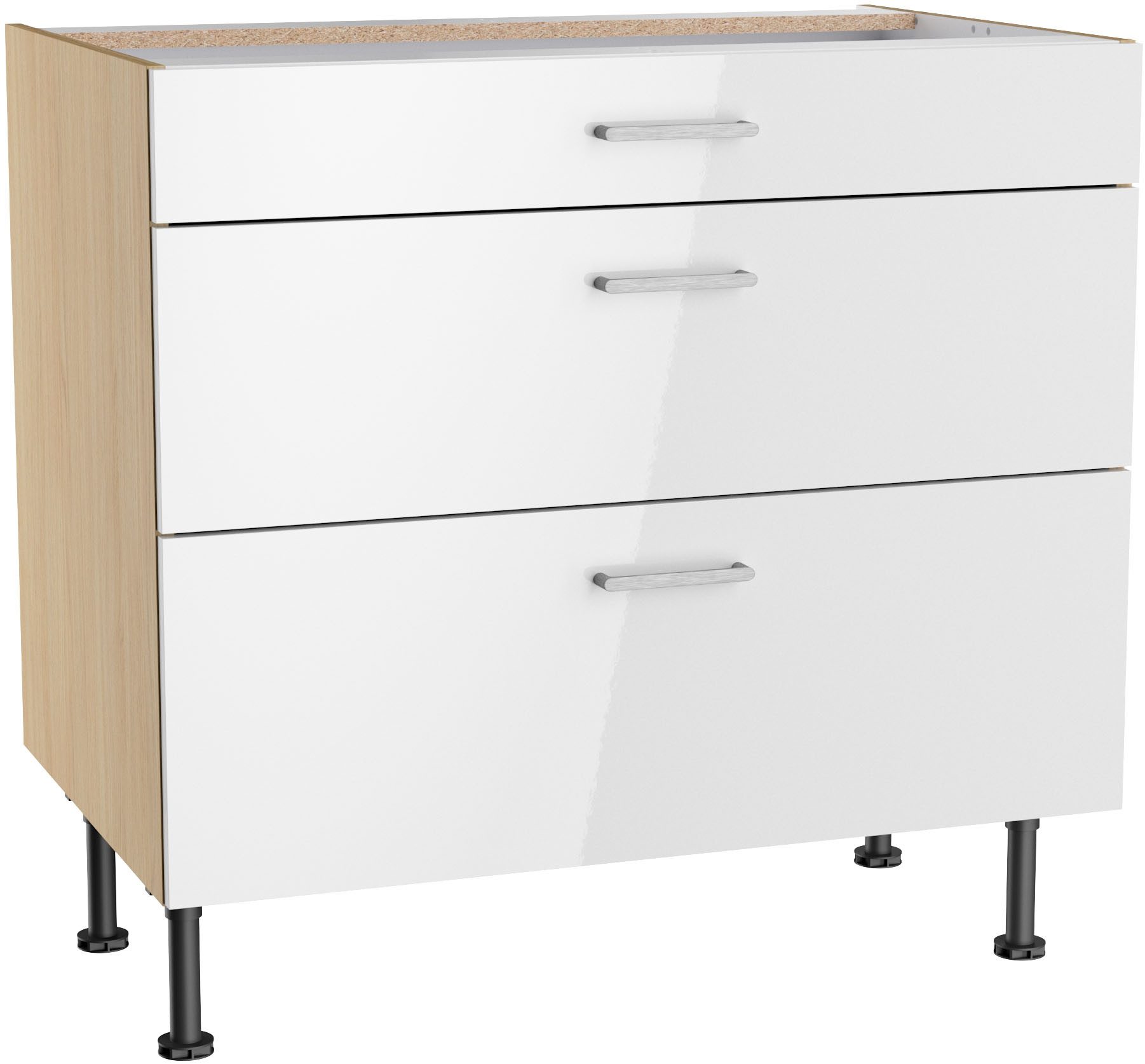 KOCHSTATION Unterschrank KS-Lucy Breite 90 cm, 1 Schubkasten, 2 Auszügen, Soft-Close, verstellbare Füße