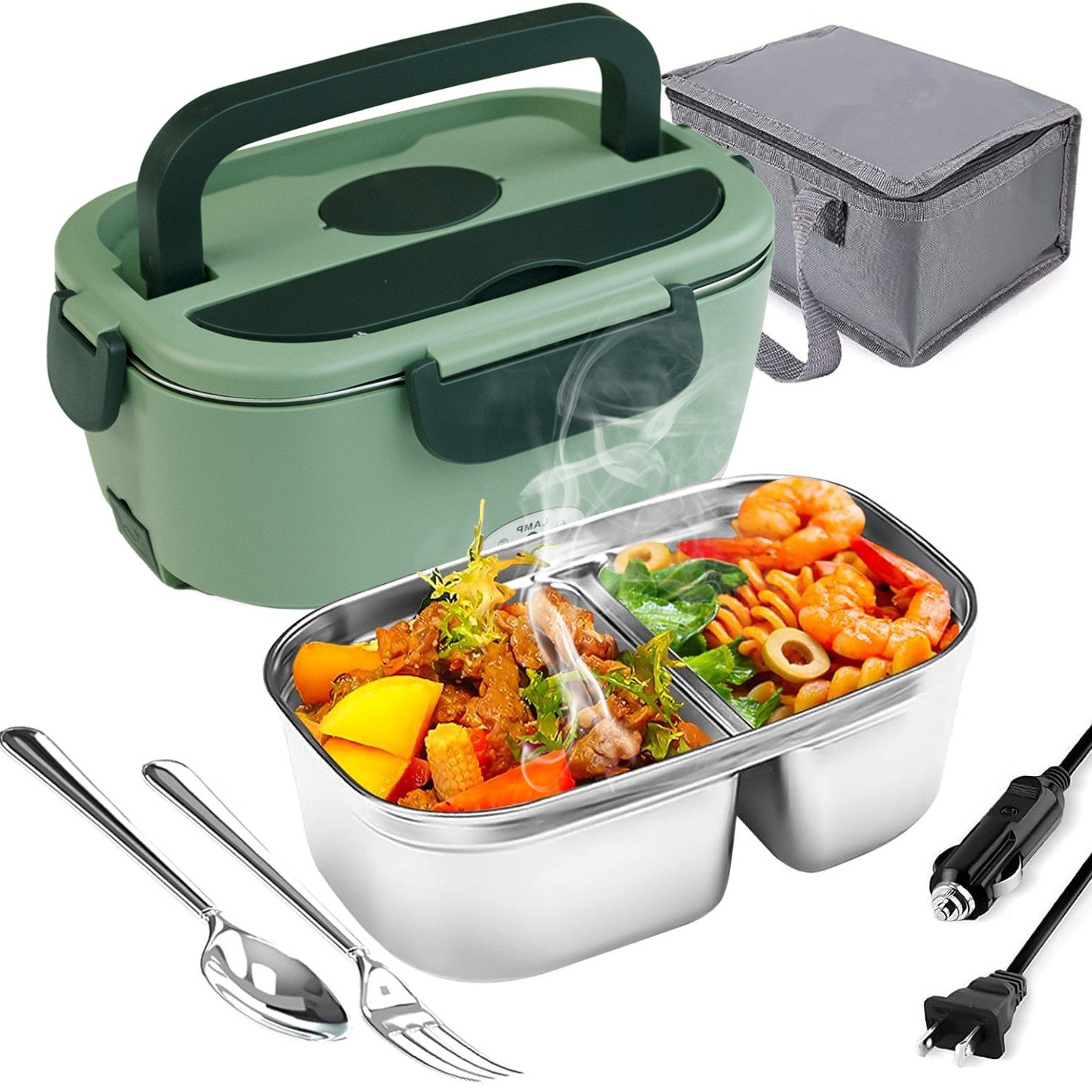 Elektrische Lunchbox 3 in 1 Elektrische Lunchbox Brotdose aus Edelstahl für Zuhause Auto