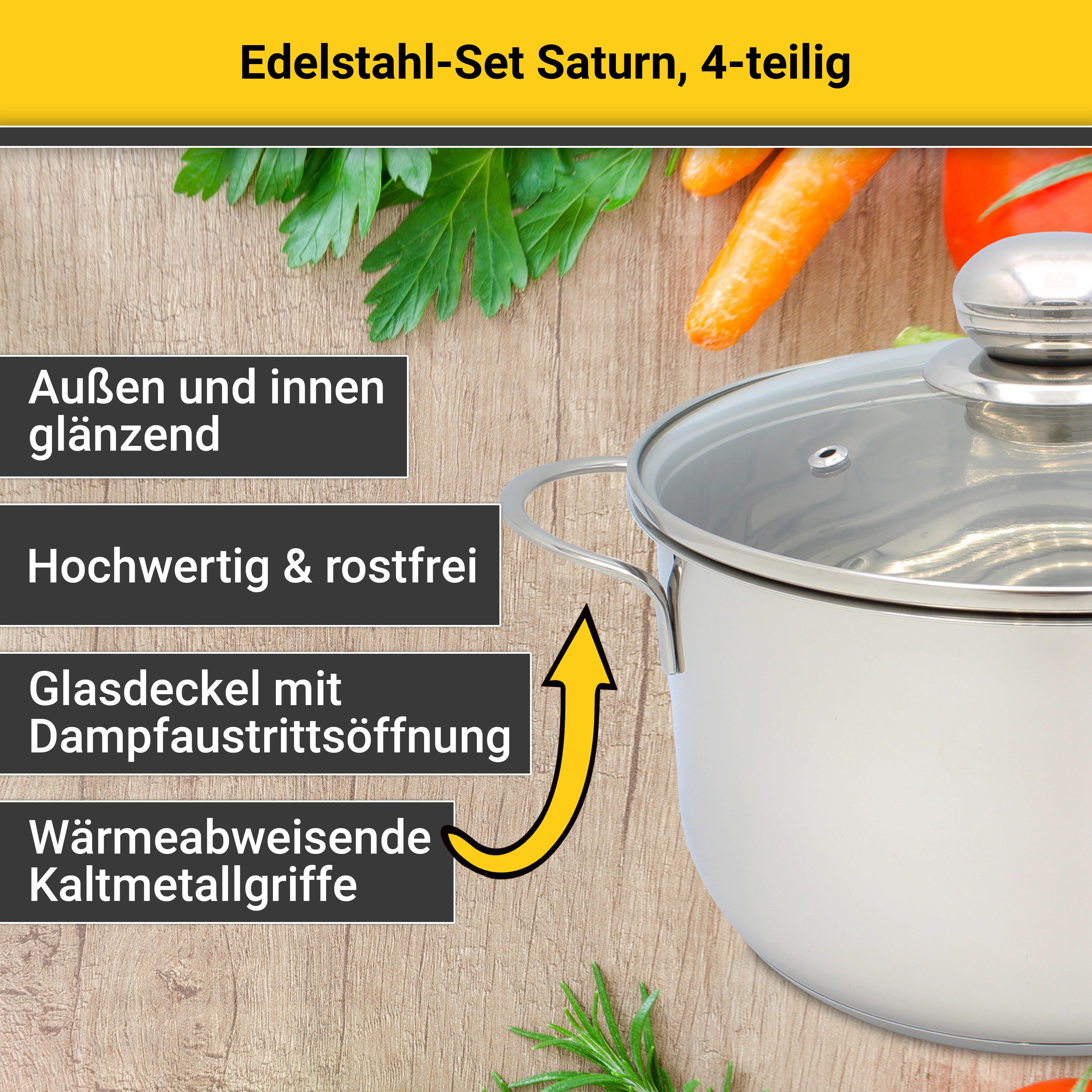 Krüger Topf-Set Saturn, Edelstahl (Set, 7-tlg), für Induktions-Kochfelder geeignet