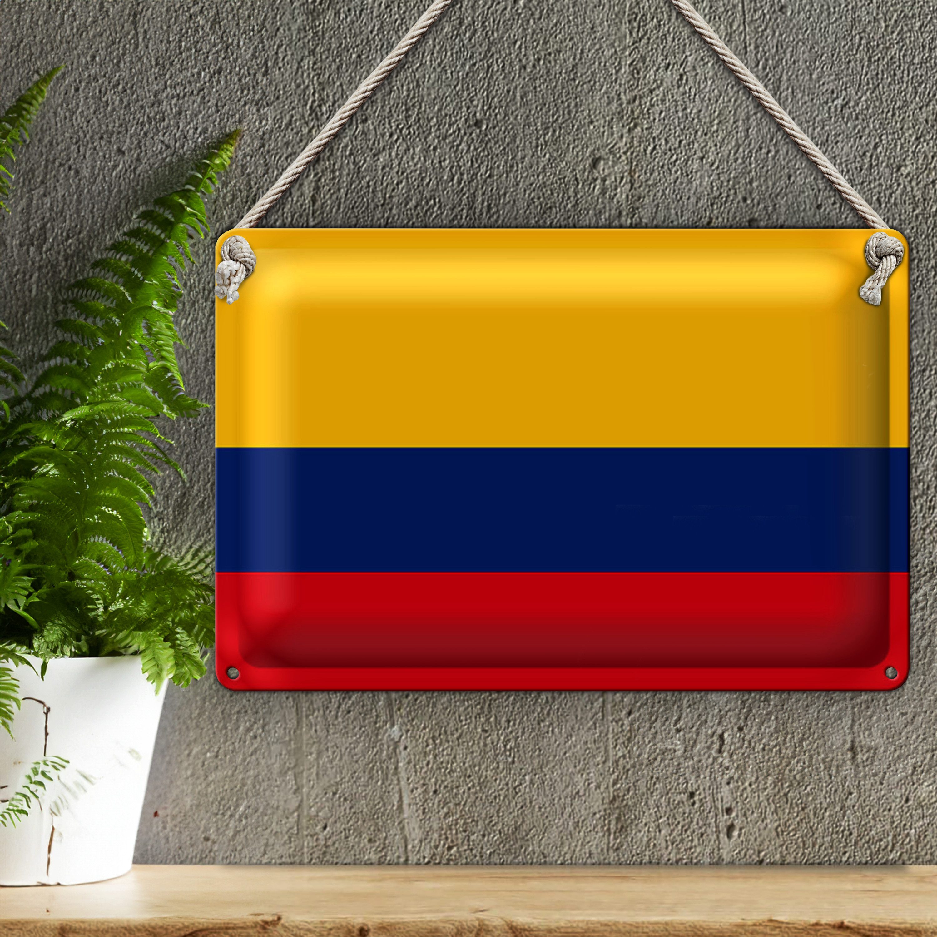 Roomando Metallschild Blechschild Flagge Kolumbien 30x20cm Flag of Colombia
