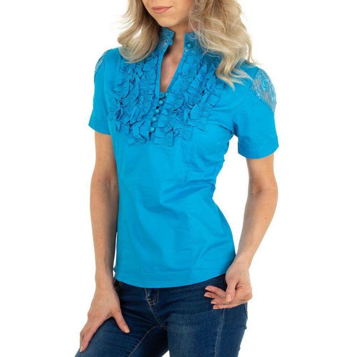 Ital-Design Hemdbluse Damen Freizeit Hemd Rüschen Transparent Hemdbluse in Blau
