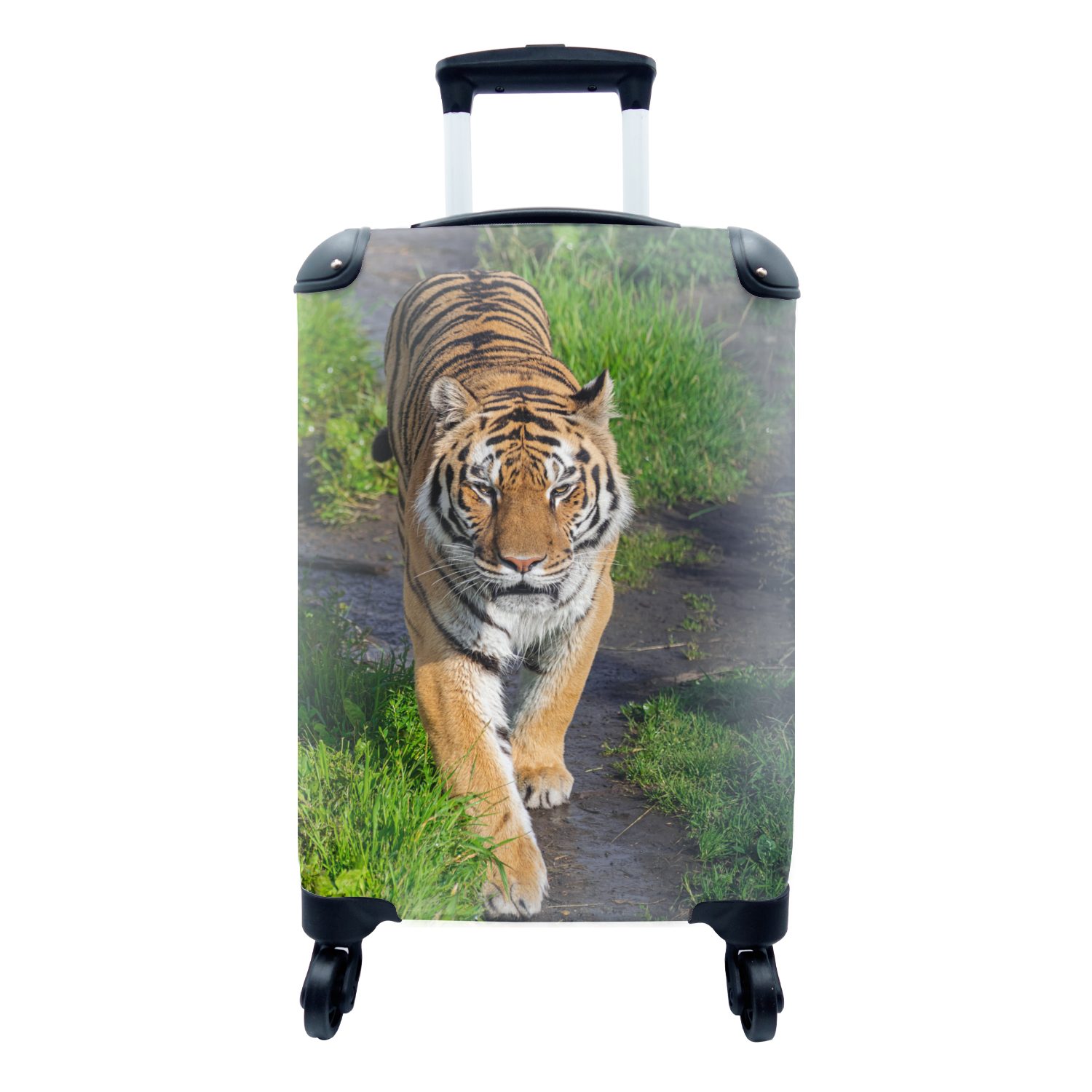 MuchoWow Handgepäckkoffer Tiger - Gras Reisetasche Tiere, mit Reisekoffer Trolley, Rollen, für - rollen, 4 Handgepäck Ferien