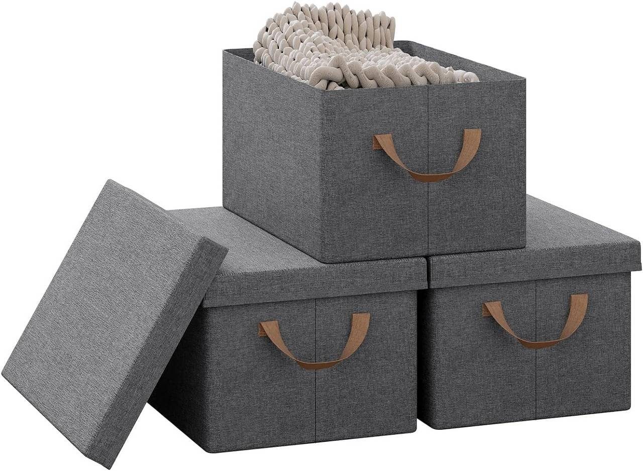 Woltu Aufbewahrungsbox (3 St., Set), mit Deckel, mit Griffen, faltbar, Grau
