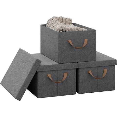 Woltu Aufbewahrungsbox (3 St., Set), mit Deckel, mit Griffen, faltbar, Grau