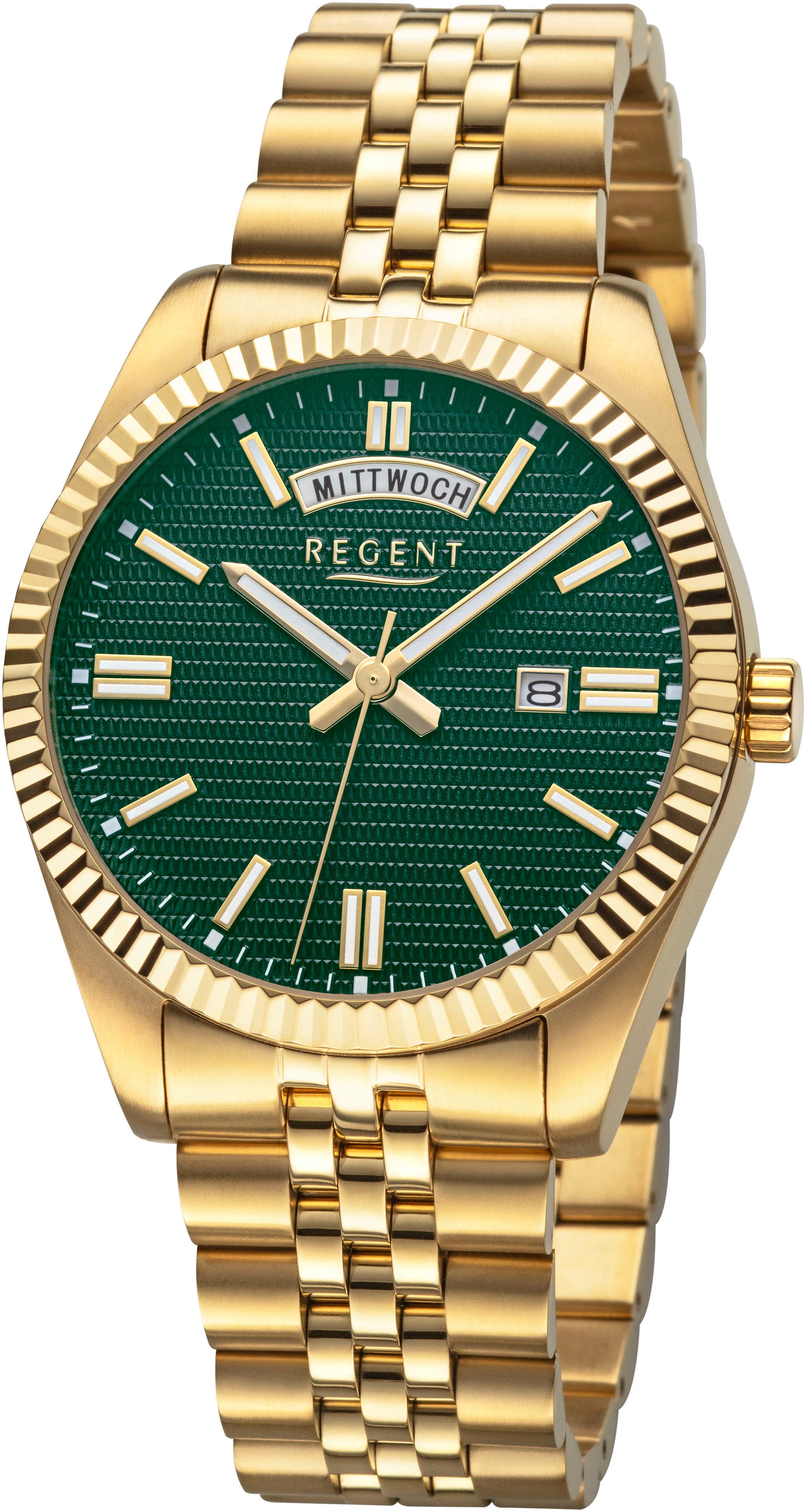 Regent Quarzuhr BA-882 - 1974.45.87, Armbanduhr, Herrenuhr, Edelstahlarmband, analog, Tag, Wochentag