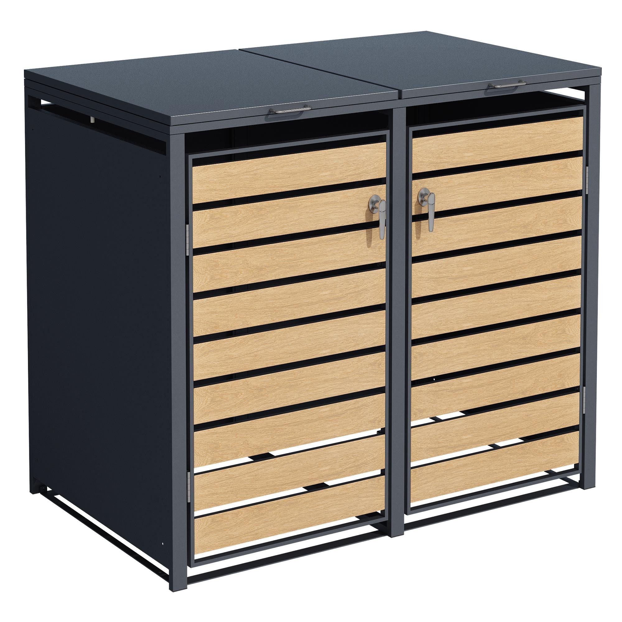 ESTEXO Mülltonnenbox Müllbox Mülltonnenverkleidung 2 Türen Box Anthrazit mit Holzdekor