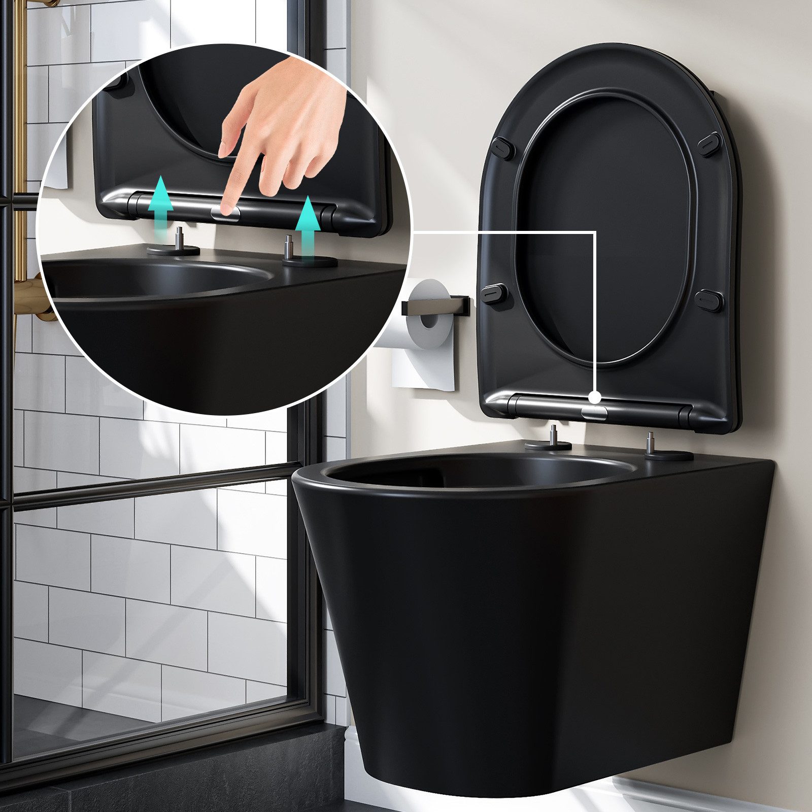 HOROW Vorwandelement WC Toilette Komplettset hänge wc Set Komplett, Hänge WC mit WC Sitz mit Absenkautomatik, Toilette Komplettset, Toilette mit Spülkasten – Bild 4 von 5