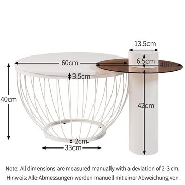 BlingBin Couchtisch Wohnzimmertisch (1-St., 2er-Set, Nest-Design), MDF & Holzoptik, Stahlrahmen, Glas und PVC