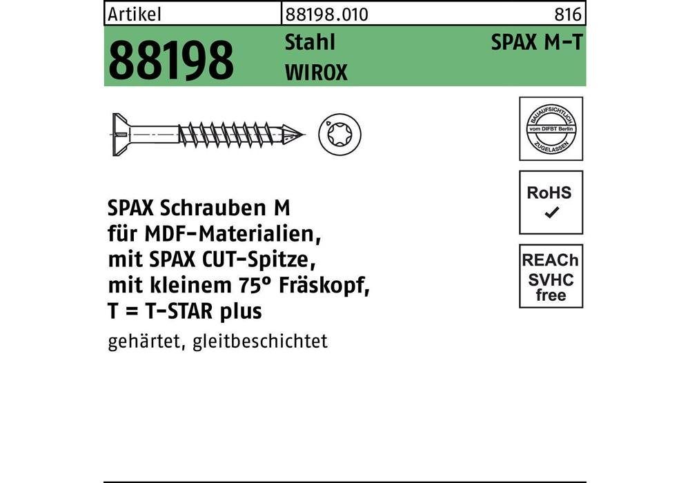 galvanisch T-STAR Schraube 4 x Sechskant-Holzschraube SPAX 88198 Seko R Stahl WIROX verzinkt 50/35-T20