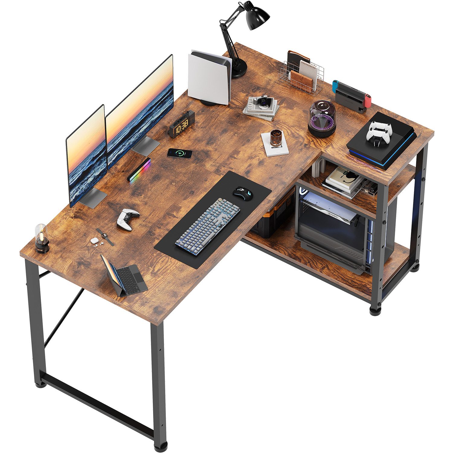 HOMALL Eckschreibtisch 100/120L Form mit Ablagefächern, 2 Tier DIY Lagerreg günstig online kaufen