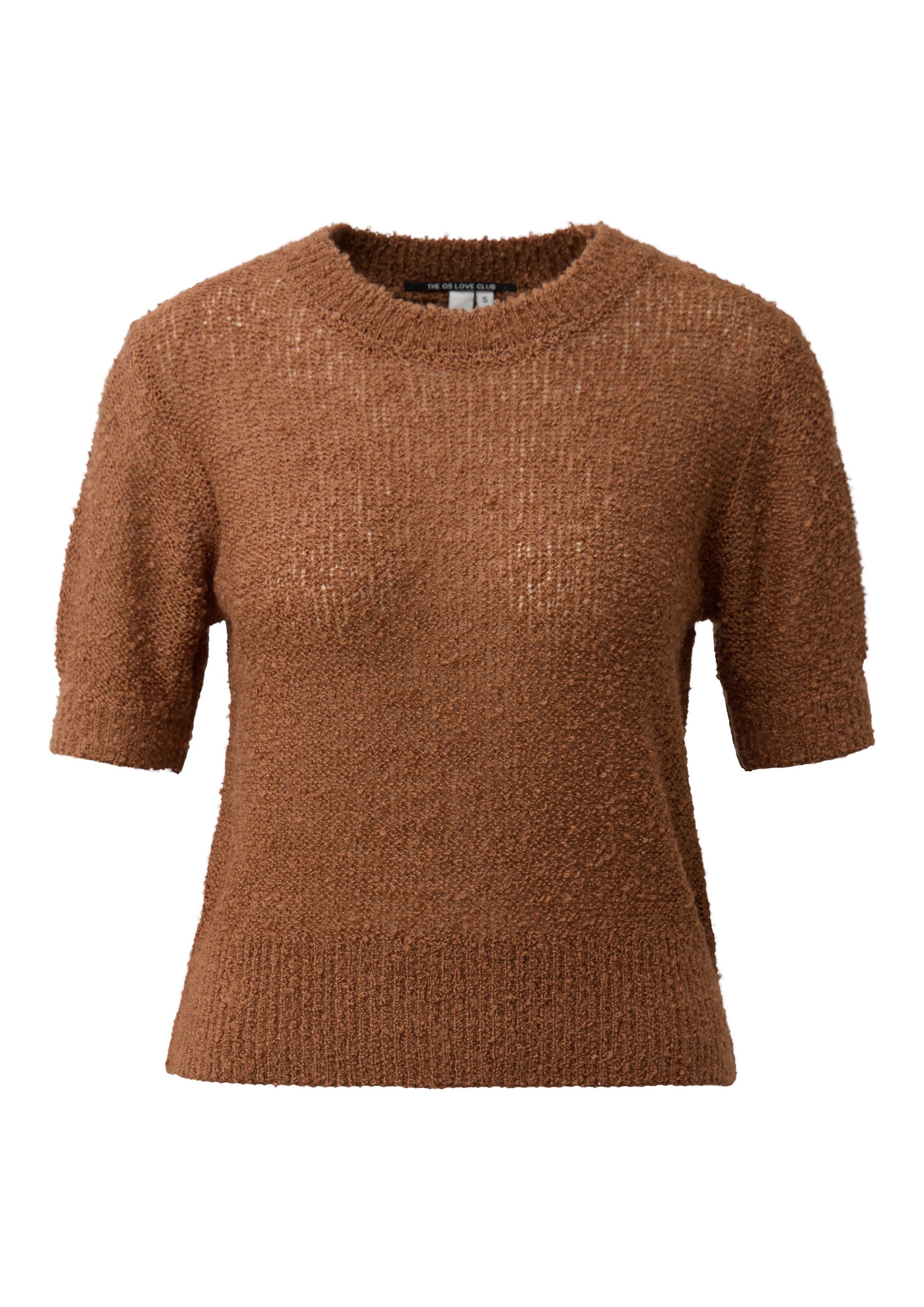 QS Kurzarmpullover Strickpullover Kurzarm-Pullover in Bouclé-Optik