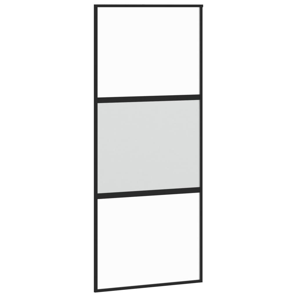 vidaXL Zimmertür Schiebetür Zimmertür Glas Schwarz 90x205 cm Hartglas und Aluminium