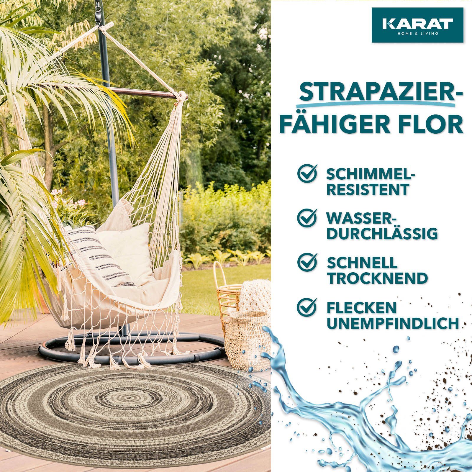 Karat Teppich Zoe, Erhältlich in 4 Farben, Wohnteppich, Rund, Höhe: 7 mm, pflegeleicht, Wohnzimmer