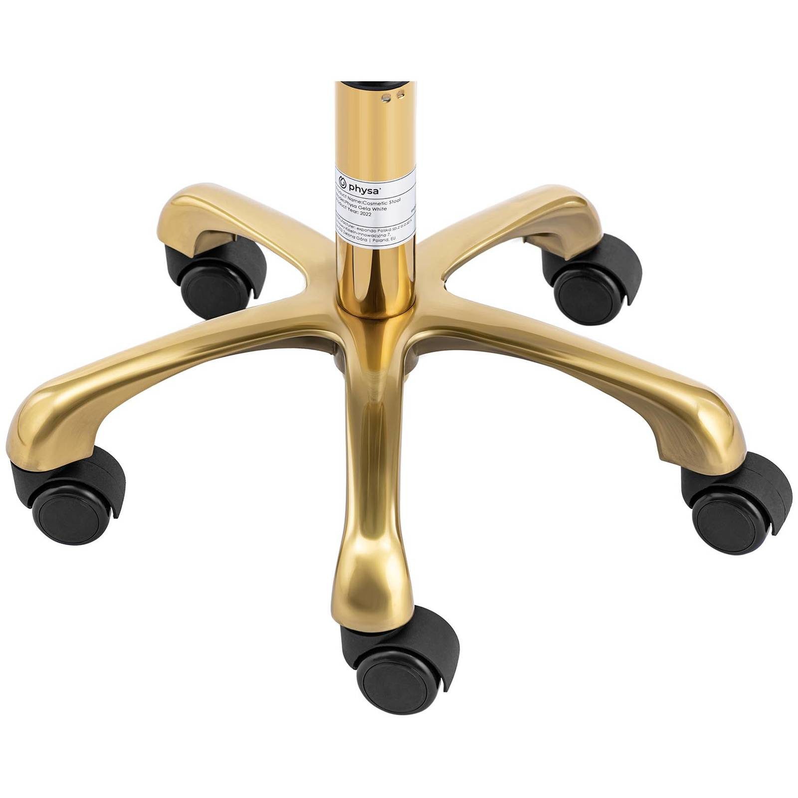 Physa Drehstuhl Rollhocker mit Lehne Friseurhocker Kosmetik 150 kg weiß & golden, Weiß – Bild 4 von 5