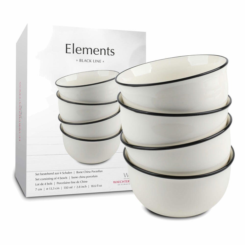 Waechtersbach Müslischale Black Line 13 cm, New Bone China, (Set, 4-tlg)