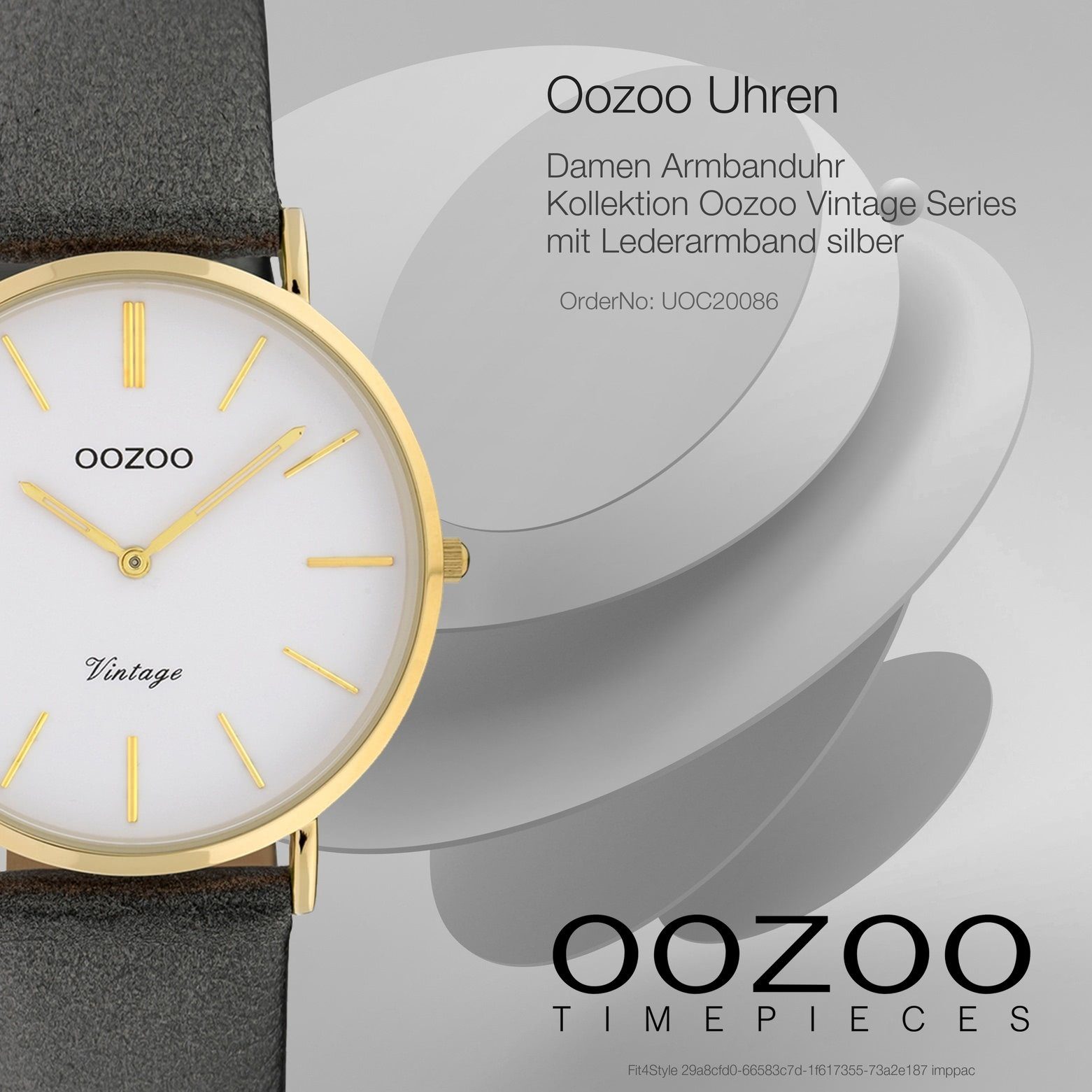 Lederarmband, Damenuhr OOZOO rund, 32mm) mittel Damen silber Oozoo Analog, Fashion-Style (ca. Quarzuhr Armbanduhr