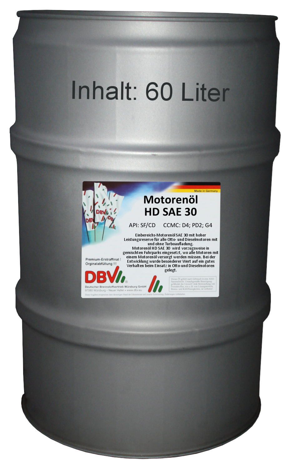 DBV Motoröl DBV Motorenöl HD SAE 30 60-Liter-Fass