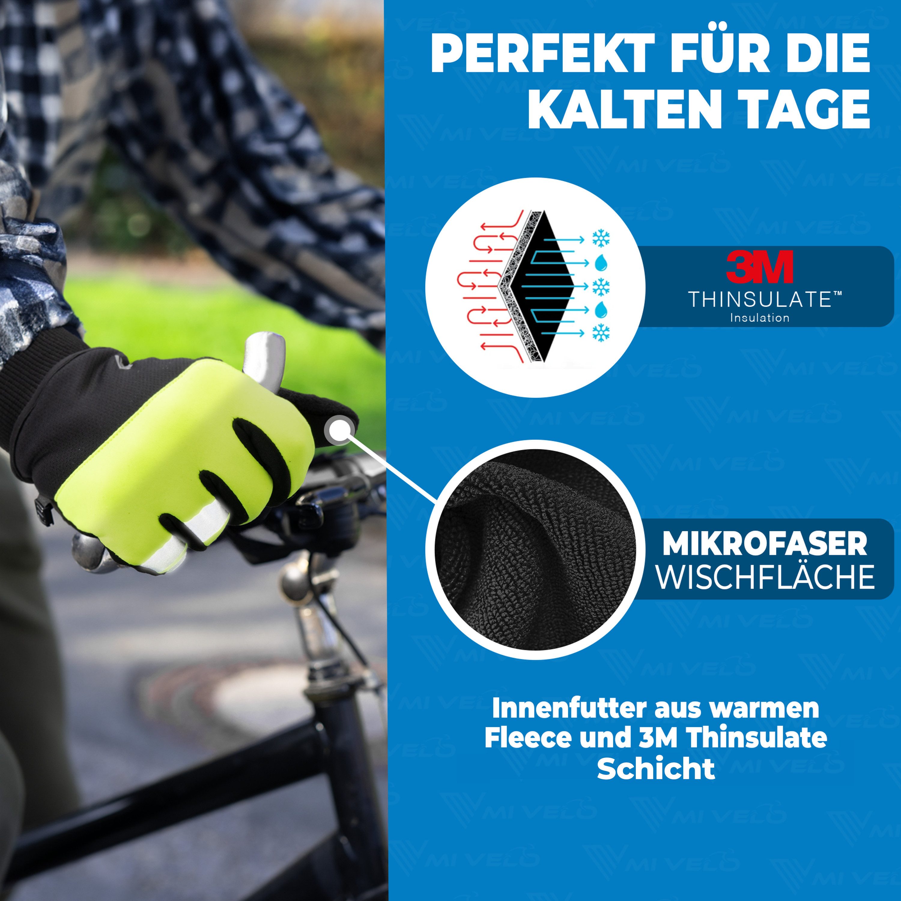 MIVELO Fahrradhandschuhe warme Winterhandschuhe Handschuhe Winter mit Thermo-Fleece wasserfest 3M-Thinsulate – Bild 5 von 5