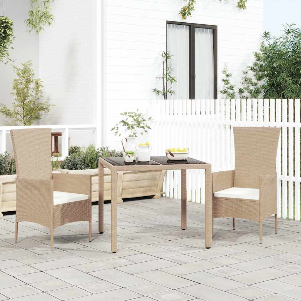 furnicato Gartentisch mit Glasplatte 90 x 90 x 75 cm Beige (1-St), Witterungsbeständiger Outdoor-Tisch mit pflegeleichter Glasplatte