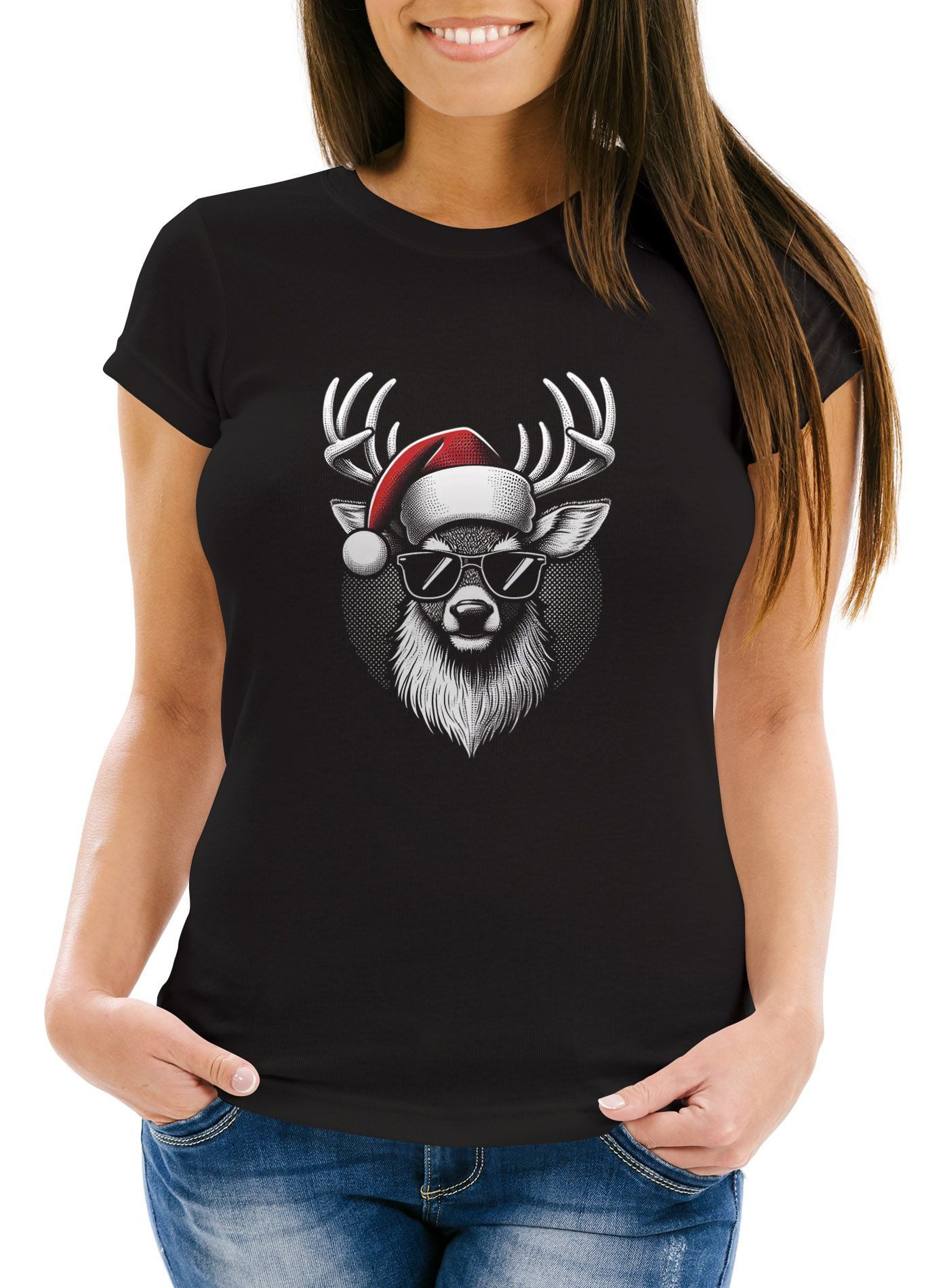 MoonWorks Print-Shirt Weihnachtsshirt Damen Hirsch Rentier günstig online kaufen