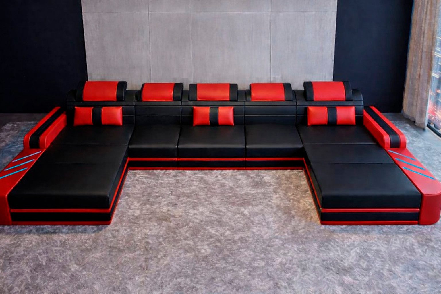 JVmoebel Wohnlandschaft Designer Wohnlandschaft Schwarz mit Rot Halbleder Moderne Couch Sofort, 1 Teile, Made in Europa