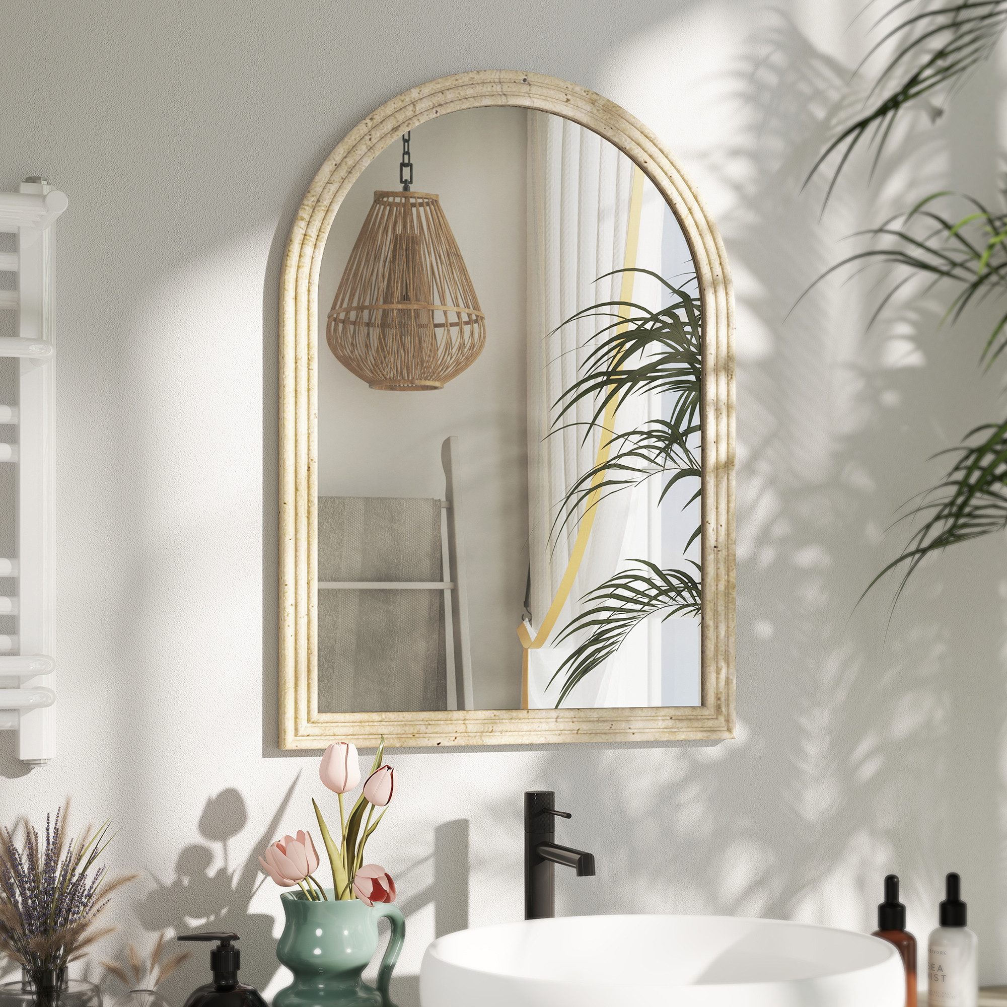 HOMCOM Wandspiegel (50 x 70 cm Bogenförmig Spiegel, 1-St., Dekorativer Hängespiegel), für Schlafzimmer Badezimmer Wohnzimmer Flur Beige