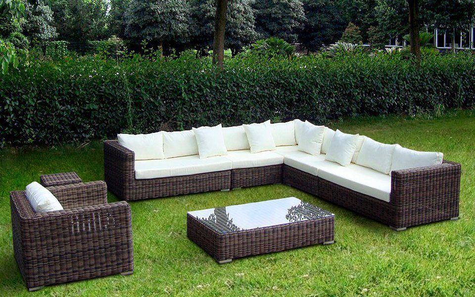 Loungeset »Heritage«, 1 XXL Sofa, 1 Sessel, Beistelltisch, Tisch, Polyrattan Loungeset »Heritage«, 1 XXL Sofa, 1 Sessel, Beistelltisch, Tisch, Polyrattan