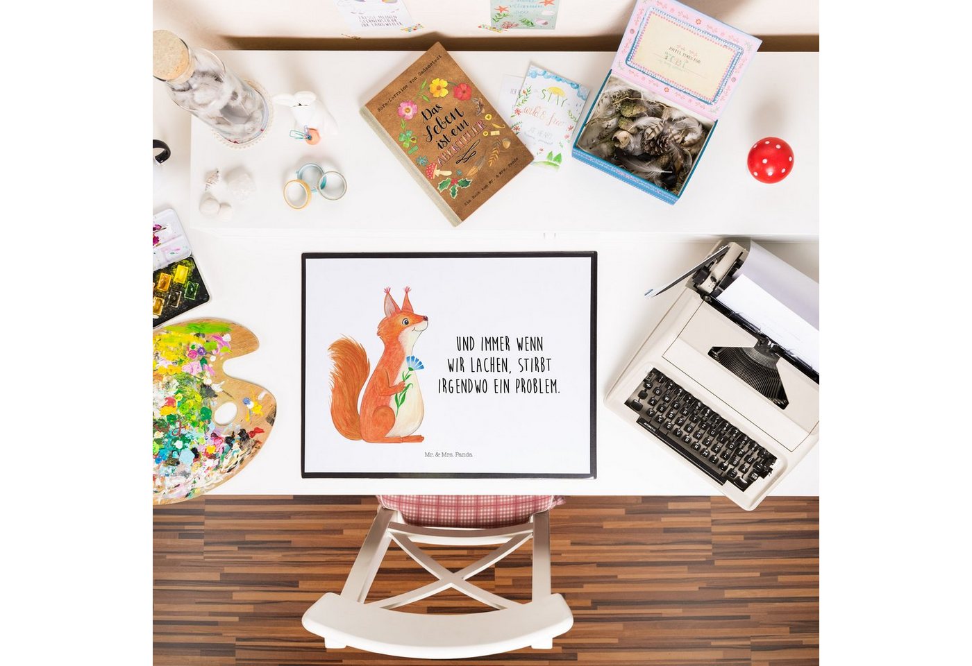 Thumbnail - Mr. & Mrs. Panda Schreibtischunterlage Eichhörnchen Blume - Weiß - Geschenk, Schreibunterlage, Gute Laune, S, (Packung, ...