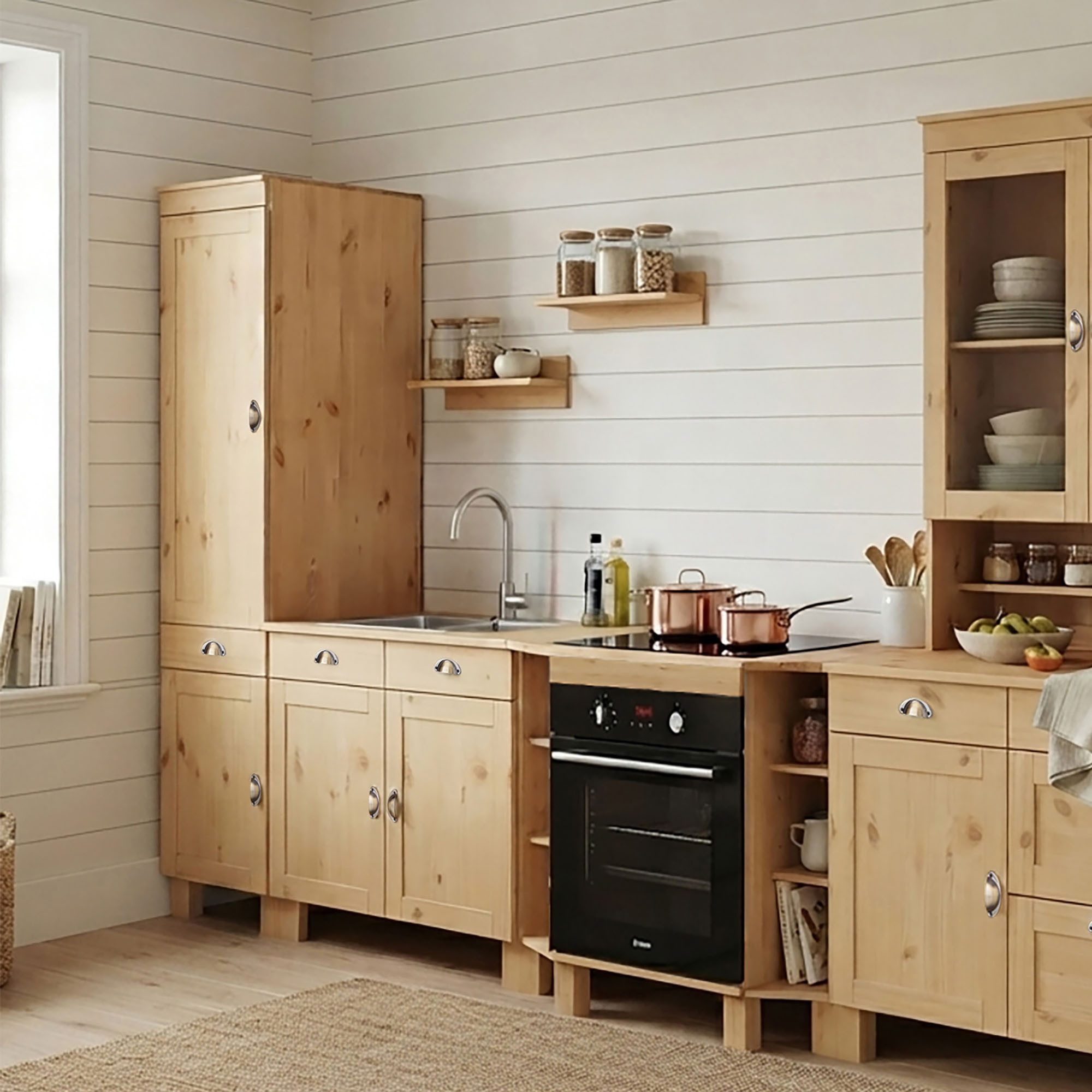 Home affaire Hochschrank Oslo 50 cm breit, in 2 Tiefen, 2 Türen, 1 Schublade, aus massiver Kiefer – Bild 2 von 5