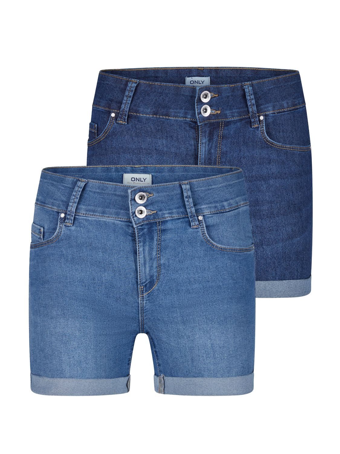 ONLY Джинсыshorts Damen Shorts ONLCarmen 2er Pack Skinny Fit Basic Hotpants mit Stretch