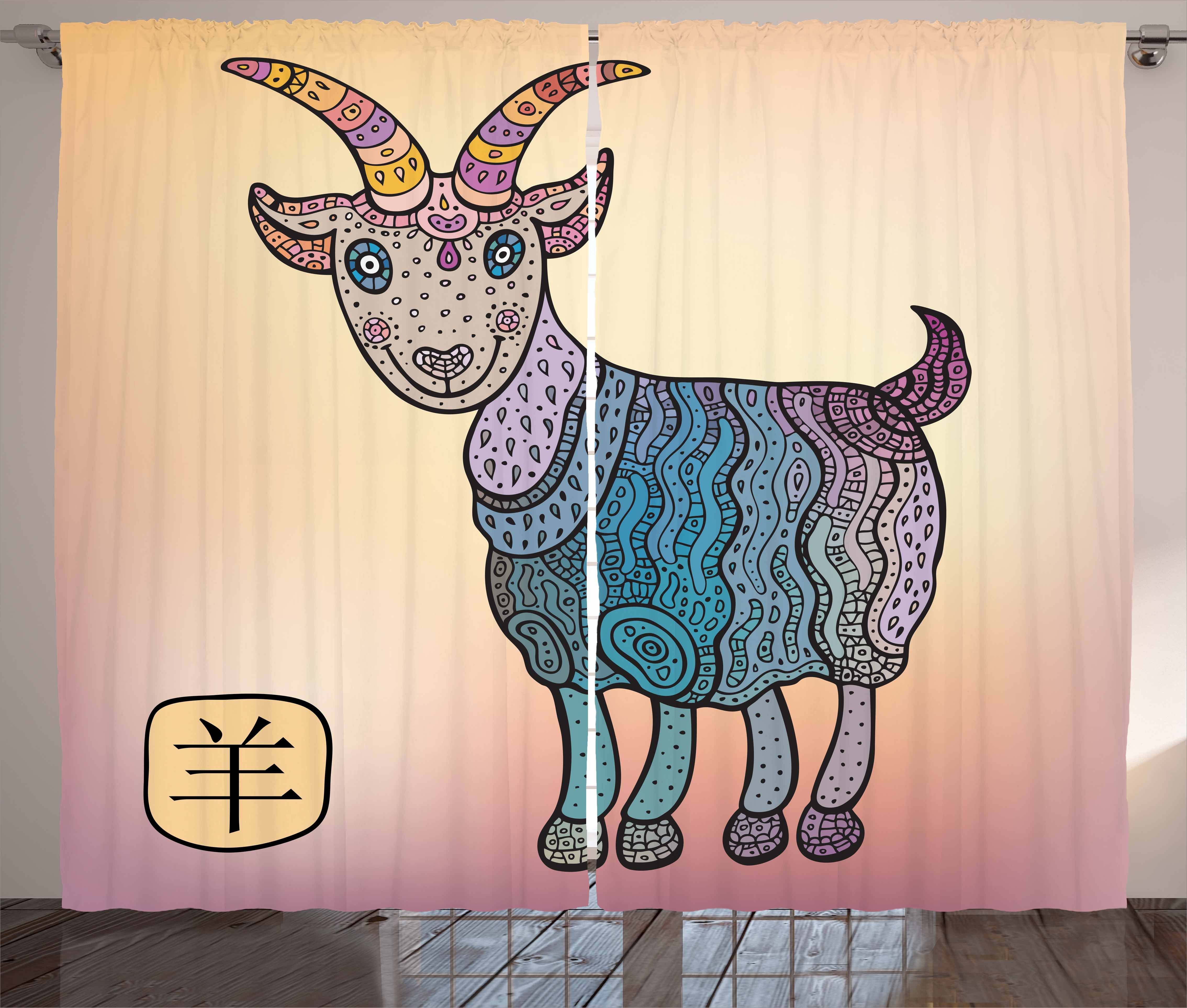 Schlafzimmer Haken, und Kräuselband Gardine Astrologie Ziege mit Vorhang Abakuhaus, Tier Schlaufen Chinesische