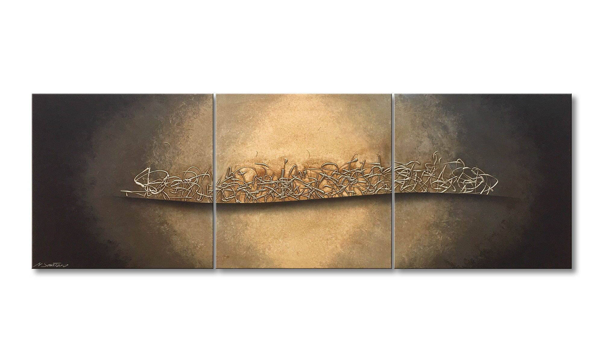 WandbilderXXL XXL-Wandbild Golden Night 210 x 70 cm, Abstraktes Gemälde, handgemaltes Unikat