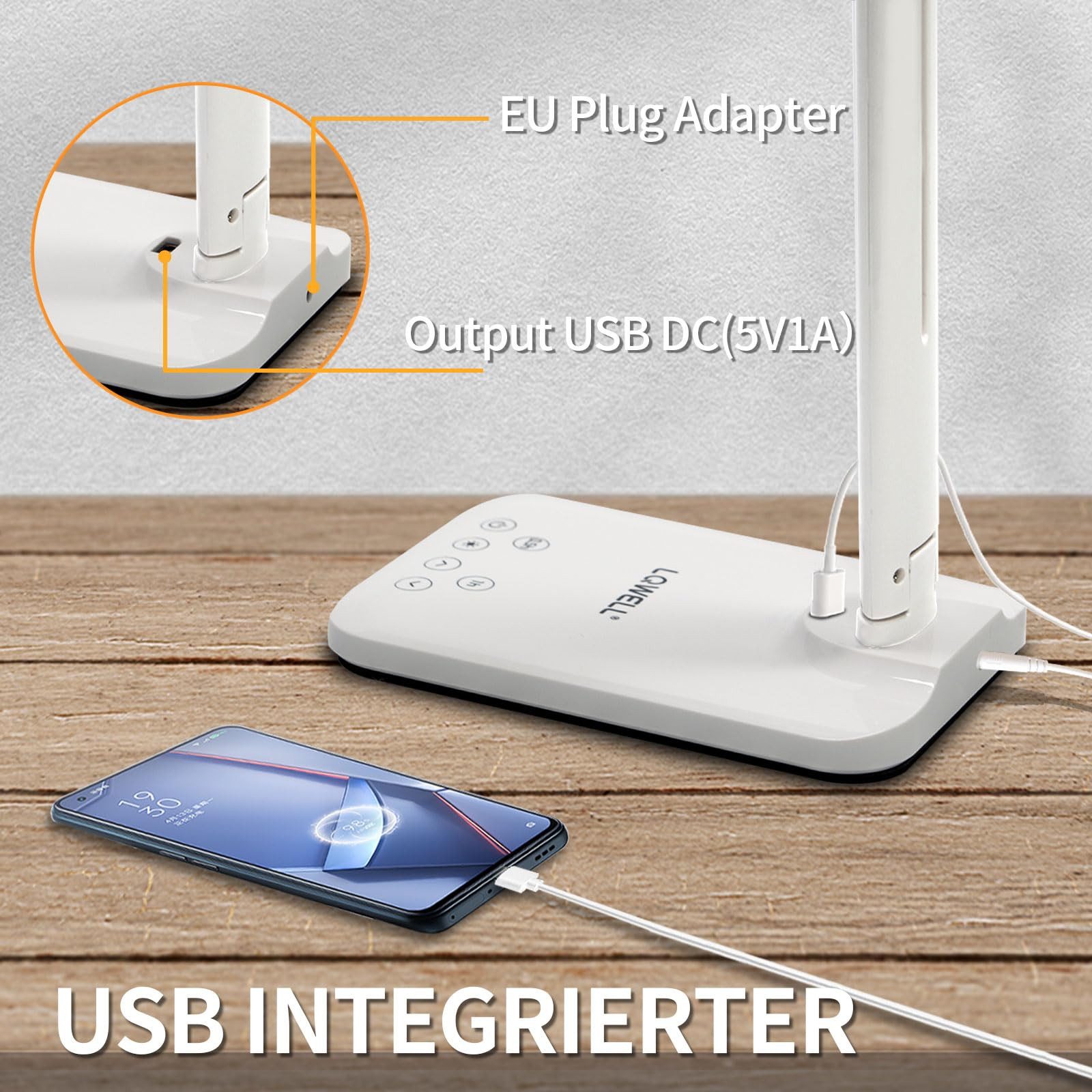LQWELL Schreibtischlampe Schreibtischlampe LED, LED wechselbar, 3 Farbtemperaturmodi und 9 Helligkeitsstufen, Flimmerfreie Augenschutz, Touch-Steuerung, Speiche – Bild 5 von 5