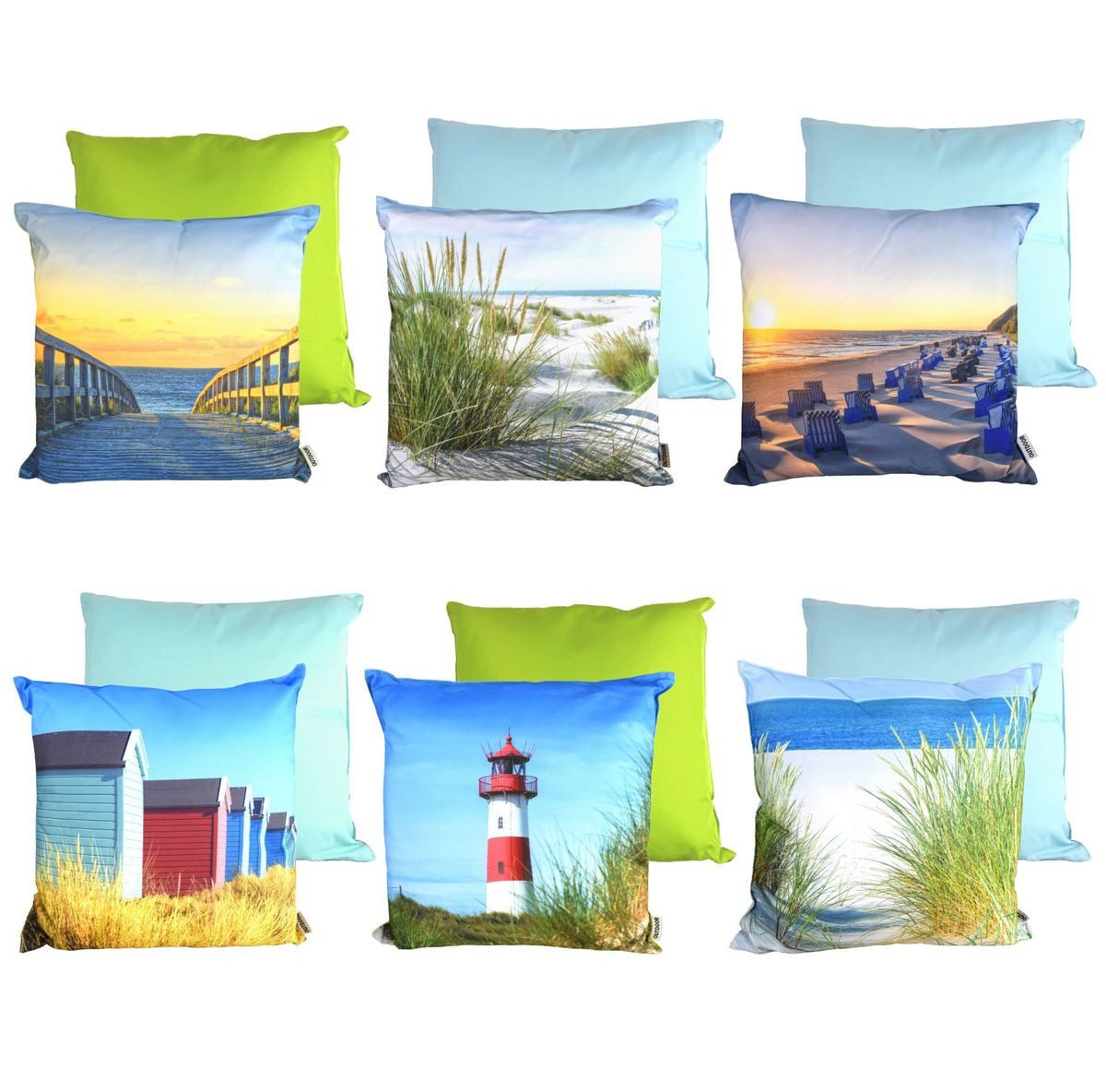 Marabellas Shop Sitzkissen Dekokissen 45x45cm Stuhlkissen wasserabweisend 6 Küstenmotive, Outdoor