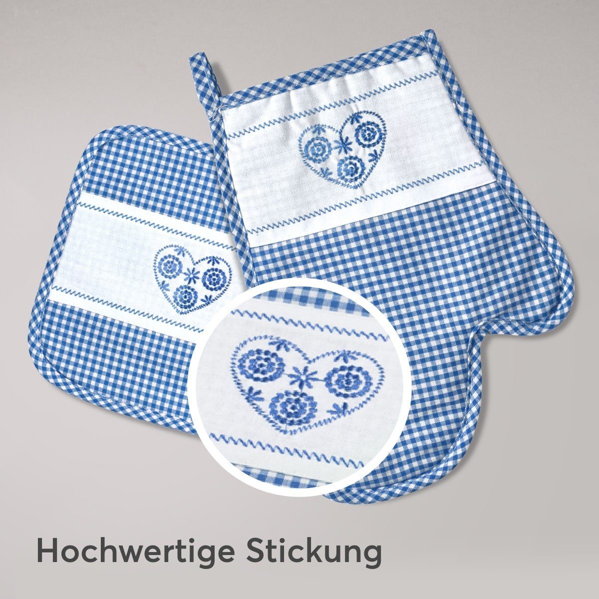 Set Topflappen blau Landhausstil, Tabletop & Ofenhandschuh Topflappen (3-tlg)