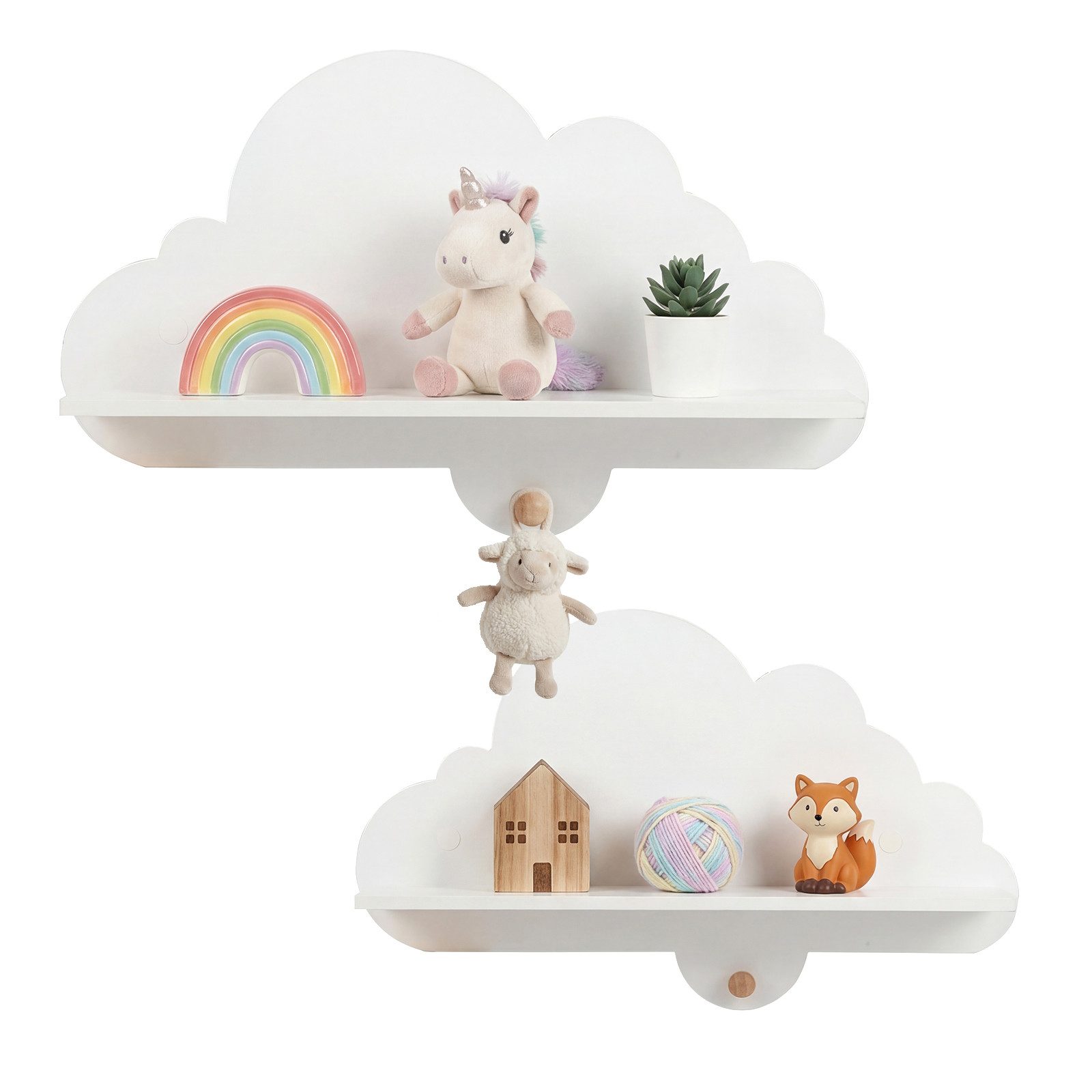 COSTWAY Kinderregal Schweberegal im Wolkenform aus Massivholz, mit Haken, 2-tlg.