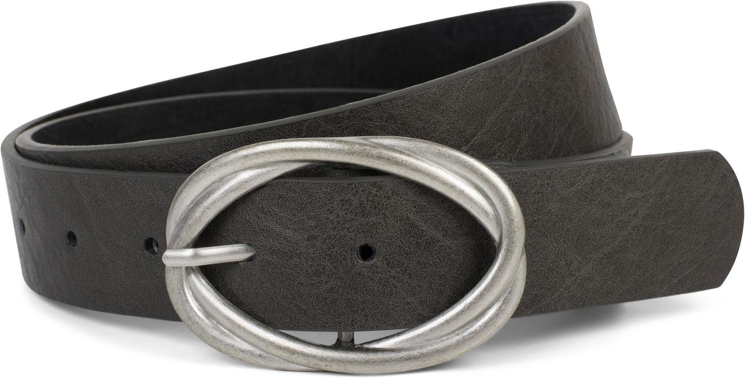 styleBREAKER Synthetikgürtel Gürtel mit verschlungener unifarben Dunkelgrau-Silber Doppelschnalle