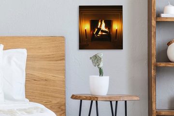 OneMillionCanvasses® Leinwandbild Kamin in einem dunklen Raum, (1 St), Leinwand Bilder für Wohnzimmer Schlafzimmer