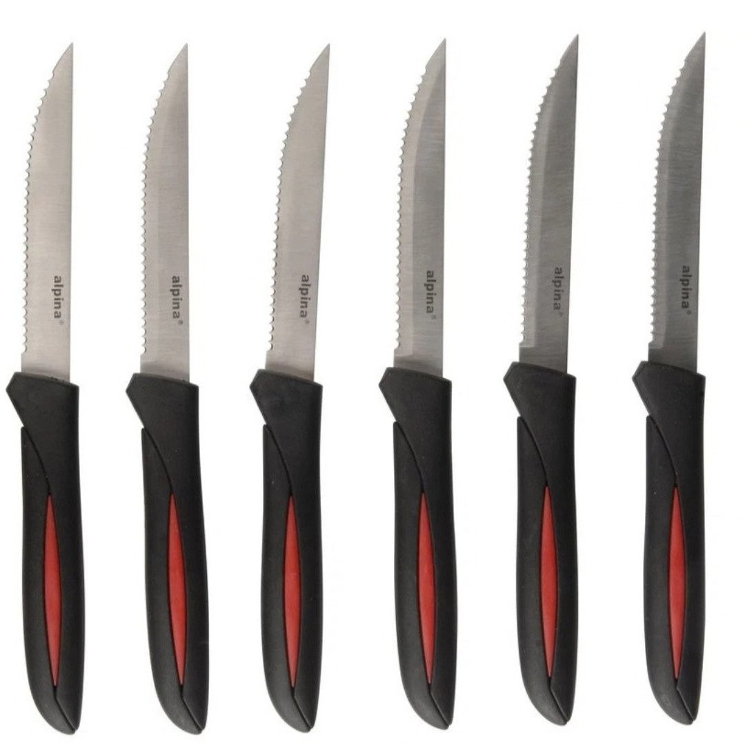 Alpina Steakmesser 6er Messer Set Alpina Steakmesser Edelstahl Pizza Messer Schwarz Rot (6 Stück)