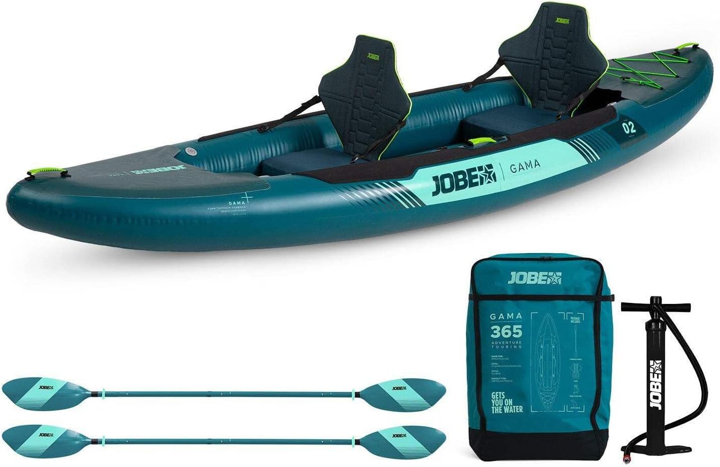 Jobe Tourenkajak Jobe GAMA Kayak Set 2 Personen aufblasbar Kanu Tourenkajak Kajak 365cm