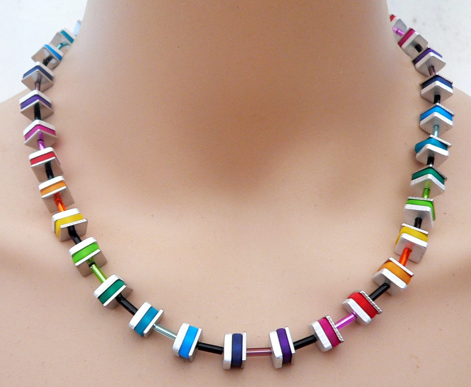 traumschmuck Collier 501o1 Collier Aluminium Polaris Quadrate bunt mehrfarbig, handgefertigt, Made in Germany